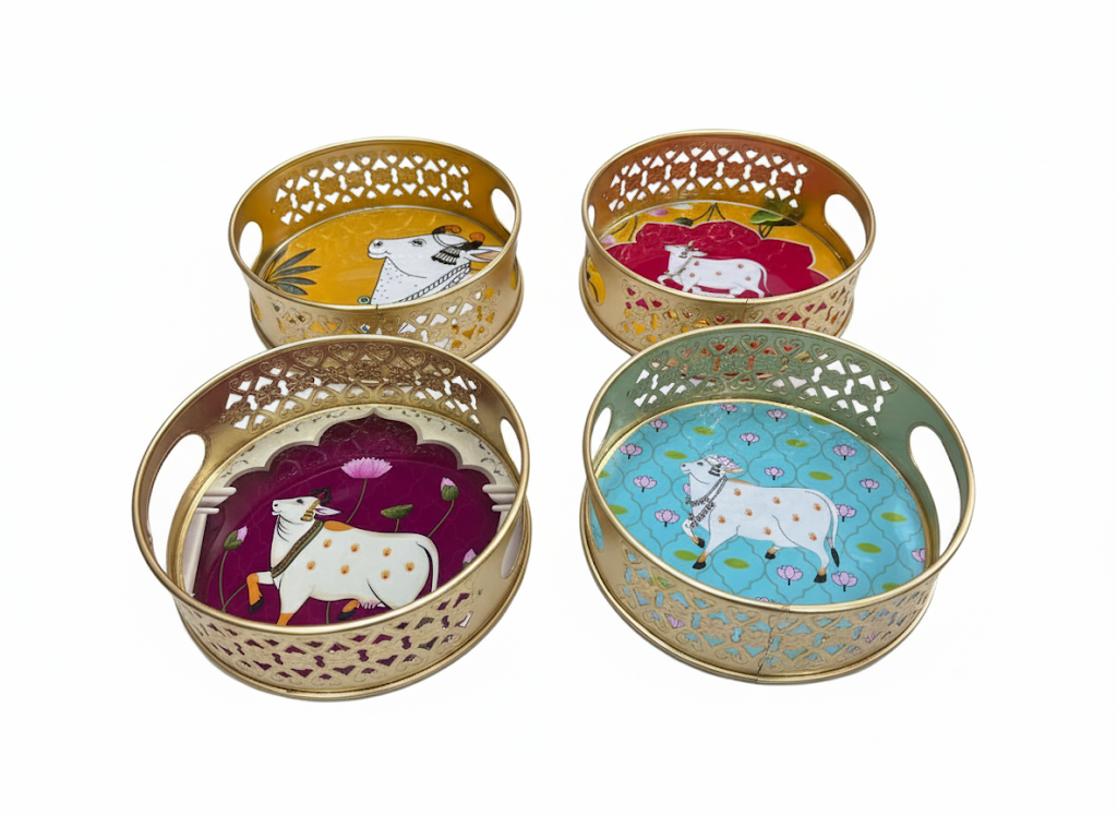 Pichwai Round Metal Tray